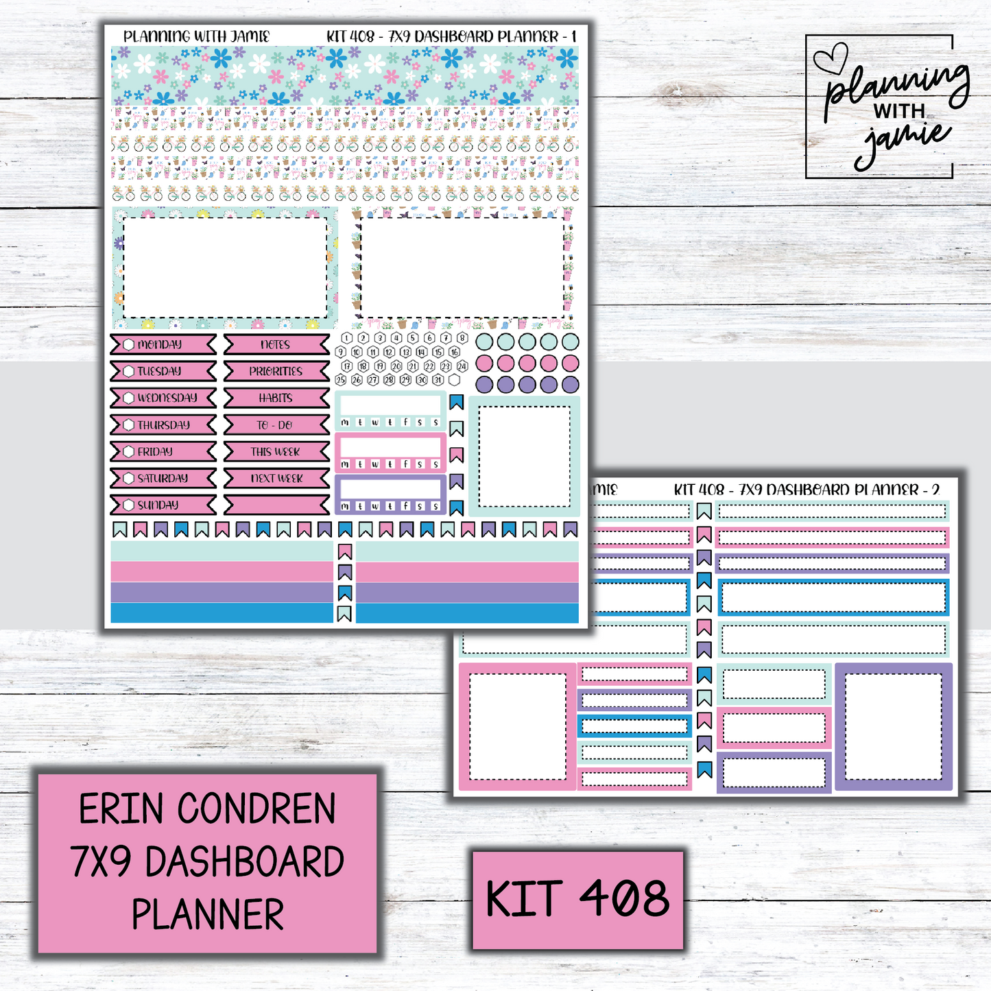 Kit 408 Erin Condren Dashboard Planner Sticker Kit