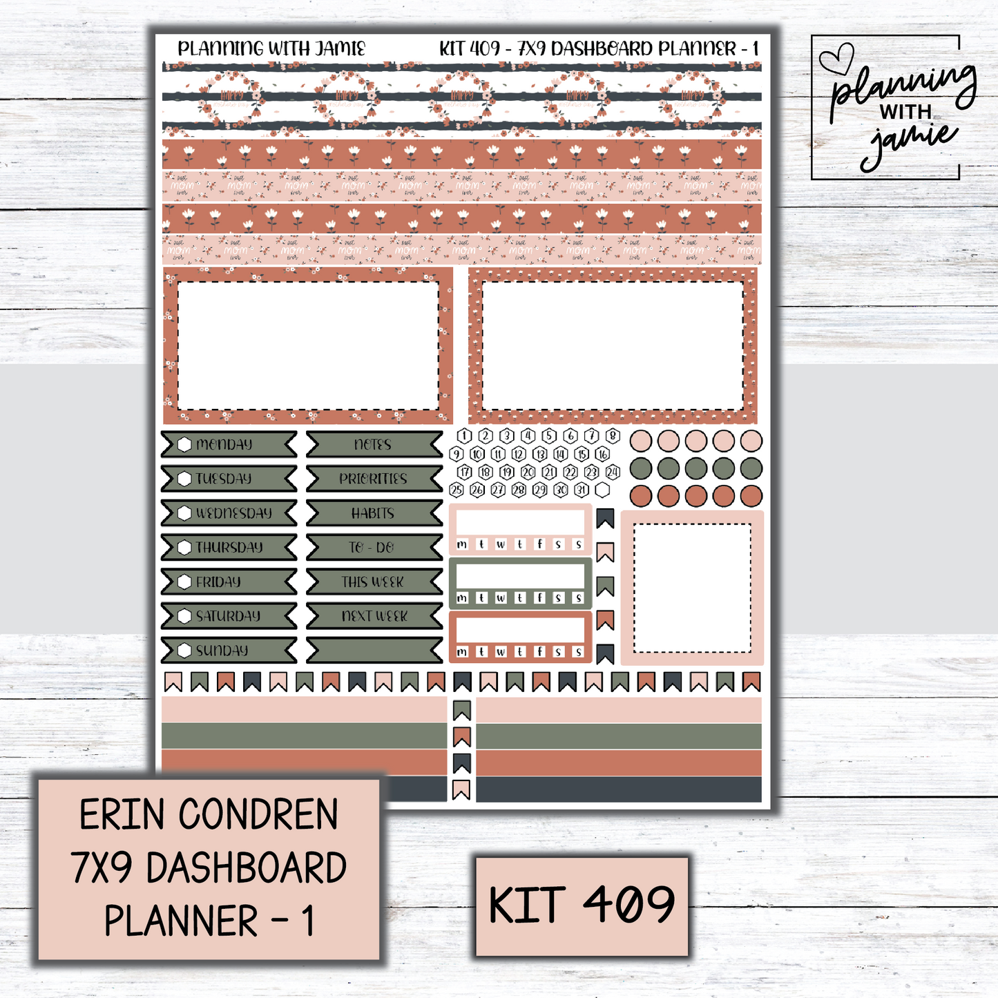 Kit 409 Erin Condren Dashboard Planner Sticker Kit