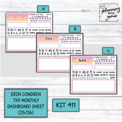 KIT 411 7X9 Erin Condren Monthly Dashboard Sticker Kit