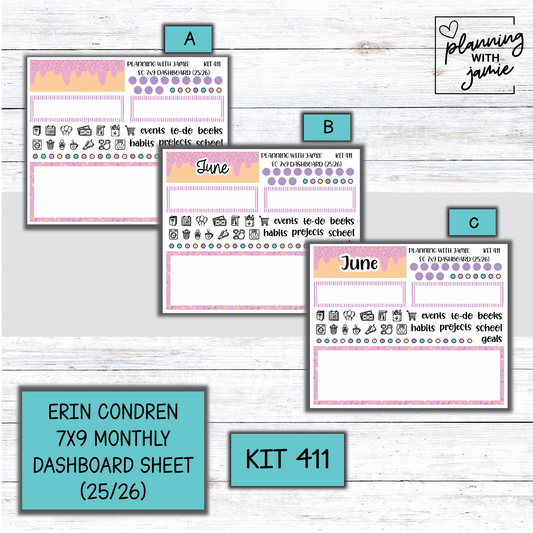 KIT 411 7X9 Erin Condren Monthly Dashboard Sticker Kit