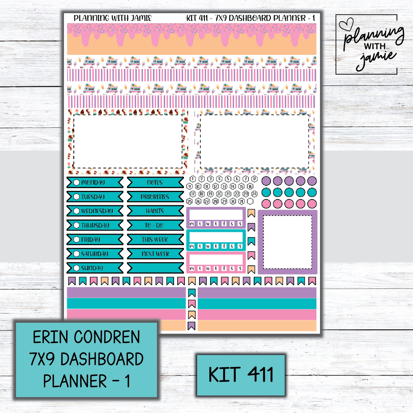 Kit 411 Erin Condren Dashboard Planner Sticker Kit