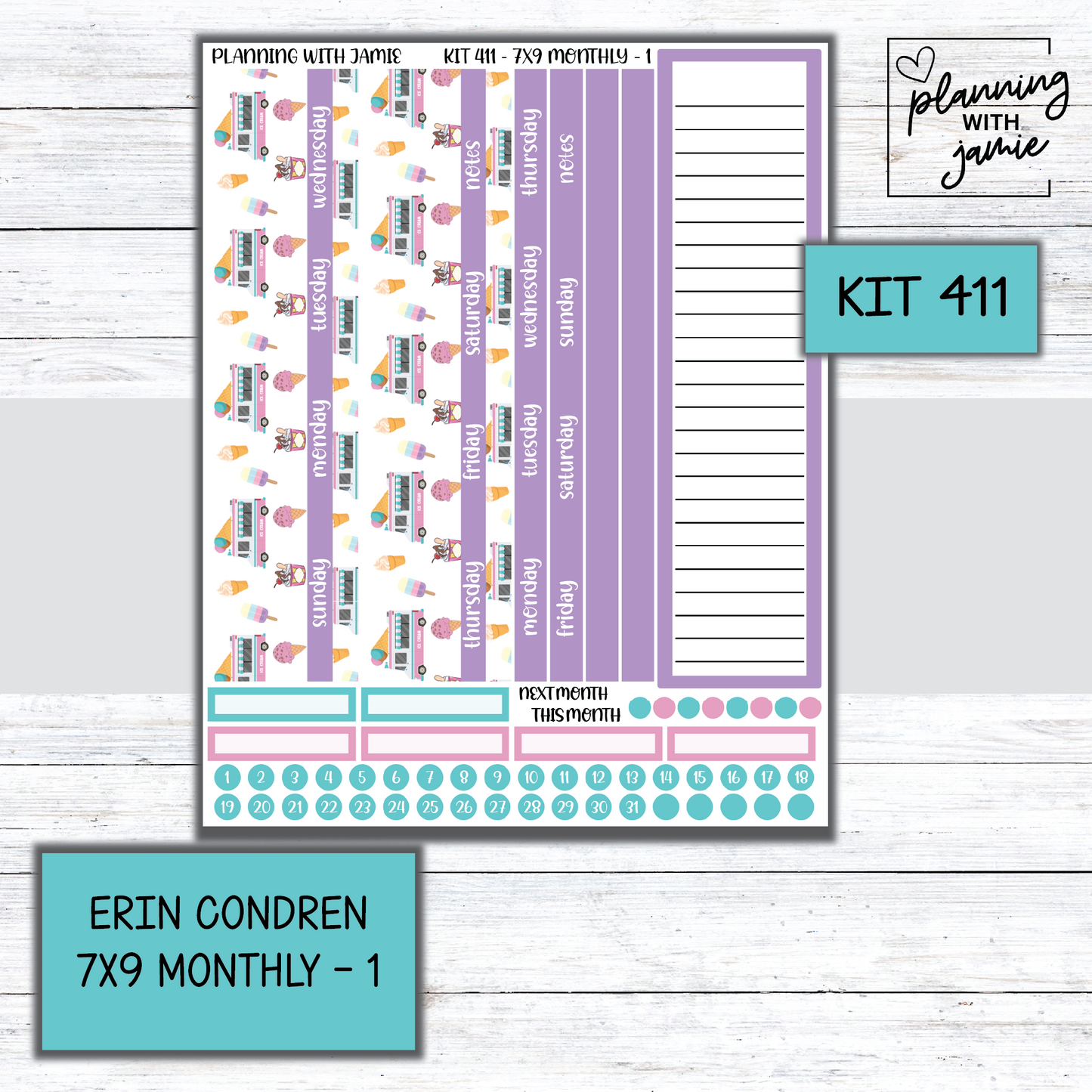 KIT 411 Erin Condren 7X9 OR A5 Monthly Kit