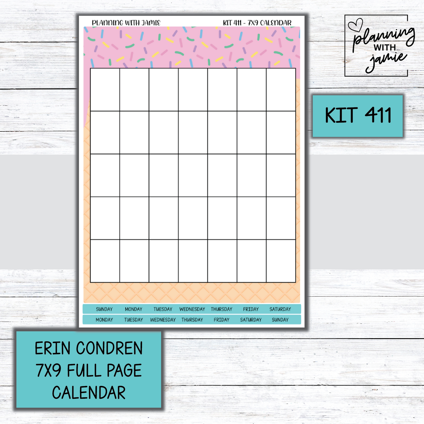KIT 411 Erin Condren 7X9 Full Page Calendar