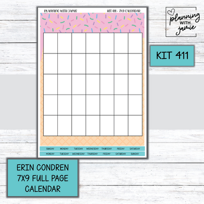 KIT 411 Erin Condren 7X9 Full Page Calendar