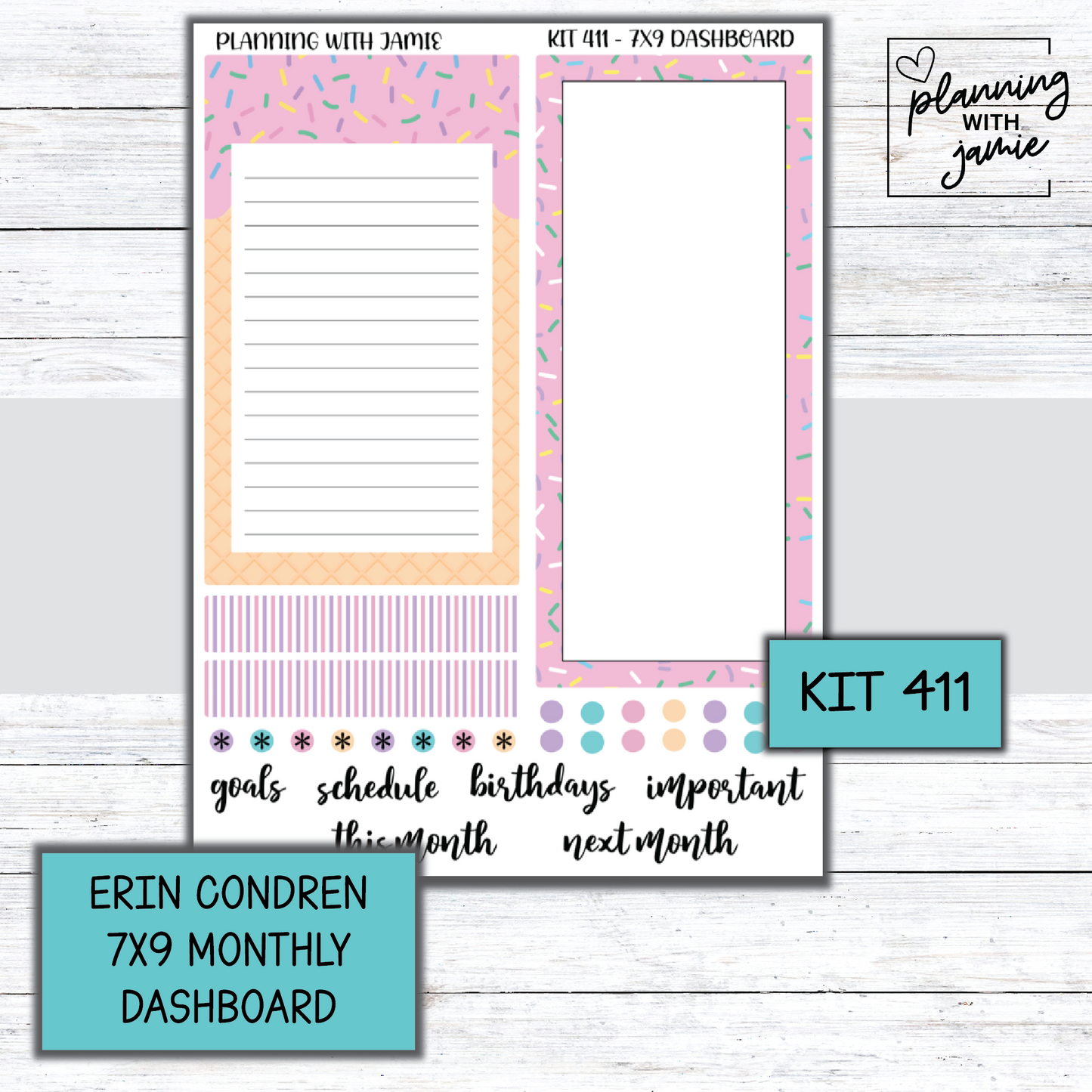 KIT 411 7X9 Erin Condren Monthly Dashboard Sticker Kit