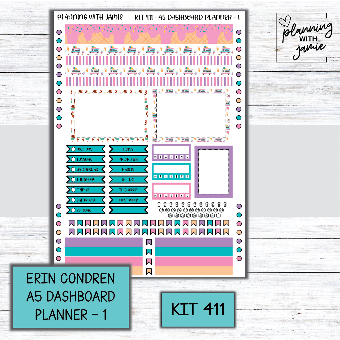 Kit 411 Erin Condren Dashboard Planner Sticker Kit