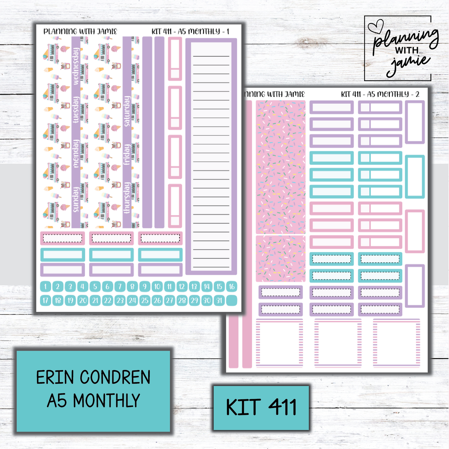 KIT 411 Erin Condren 7X9 OR A5 Monthly Kit