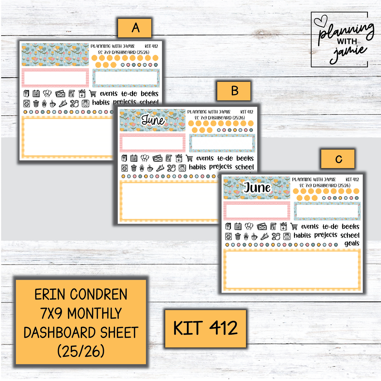 KIT 412 7X9 Erin Condren Monthly Dashboard Sticker Kit