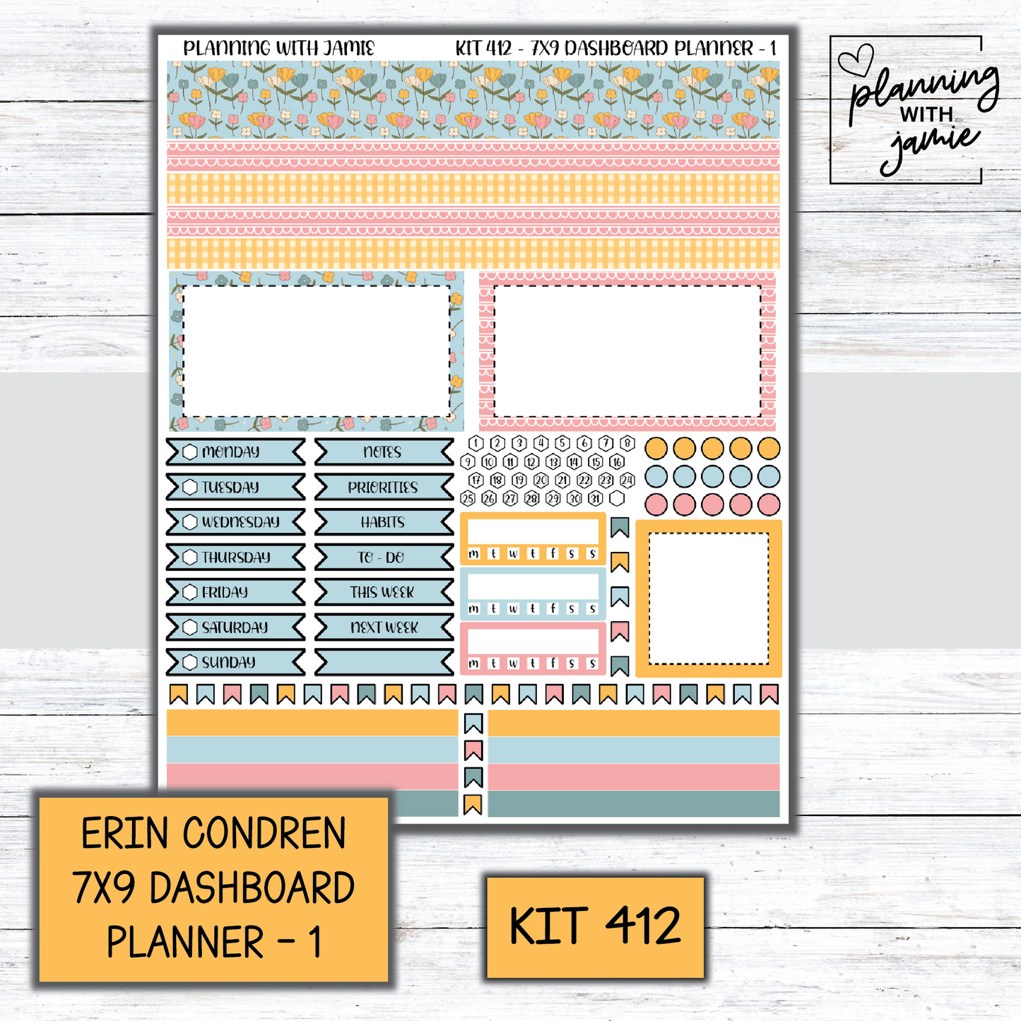 Kit 412 Erin Condren Dashboard Planner Sticker Kit