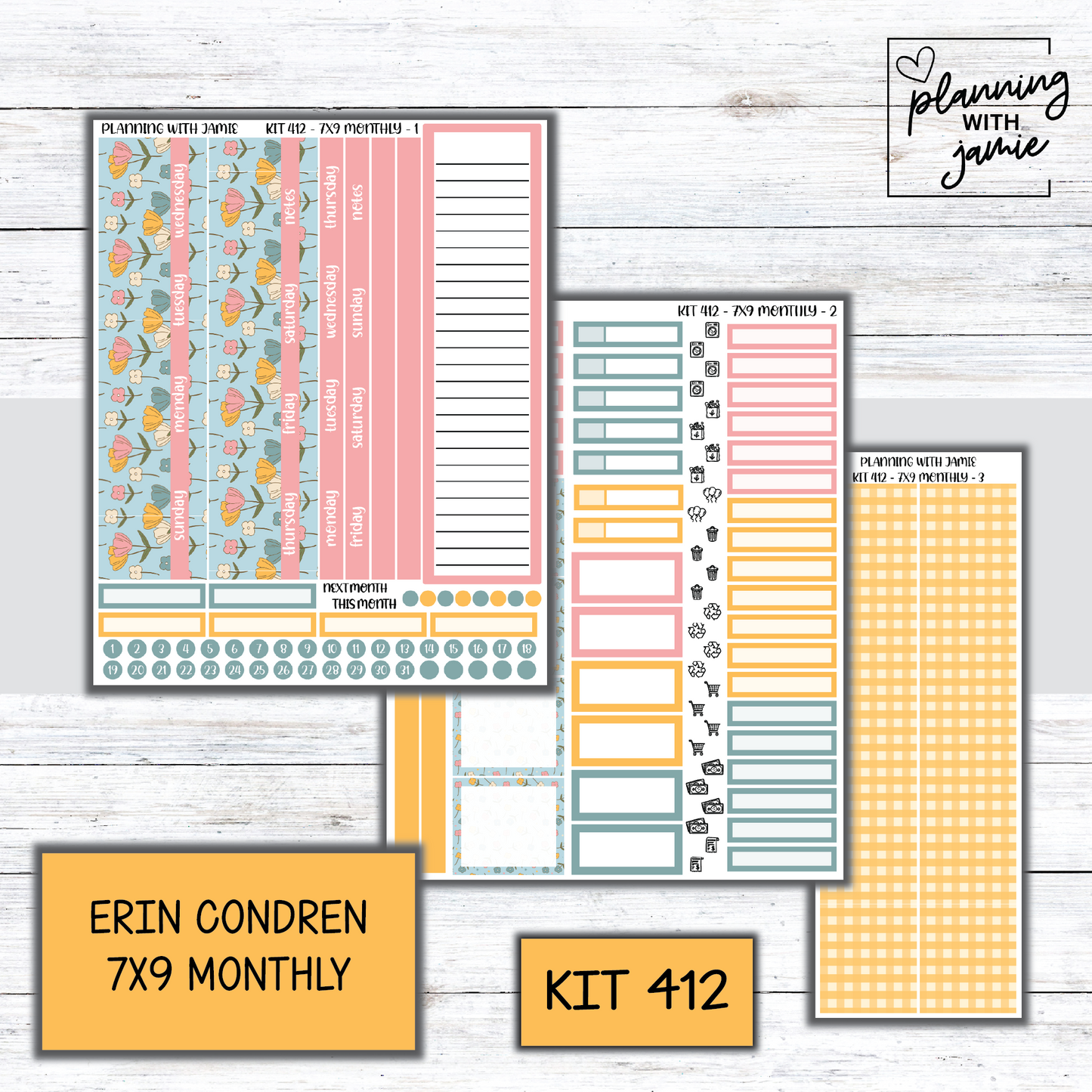 KIT 412 Erin Condren 7X9 OR A5 Monthly Kit
