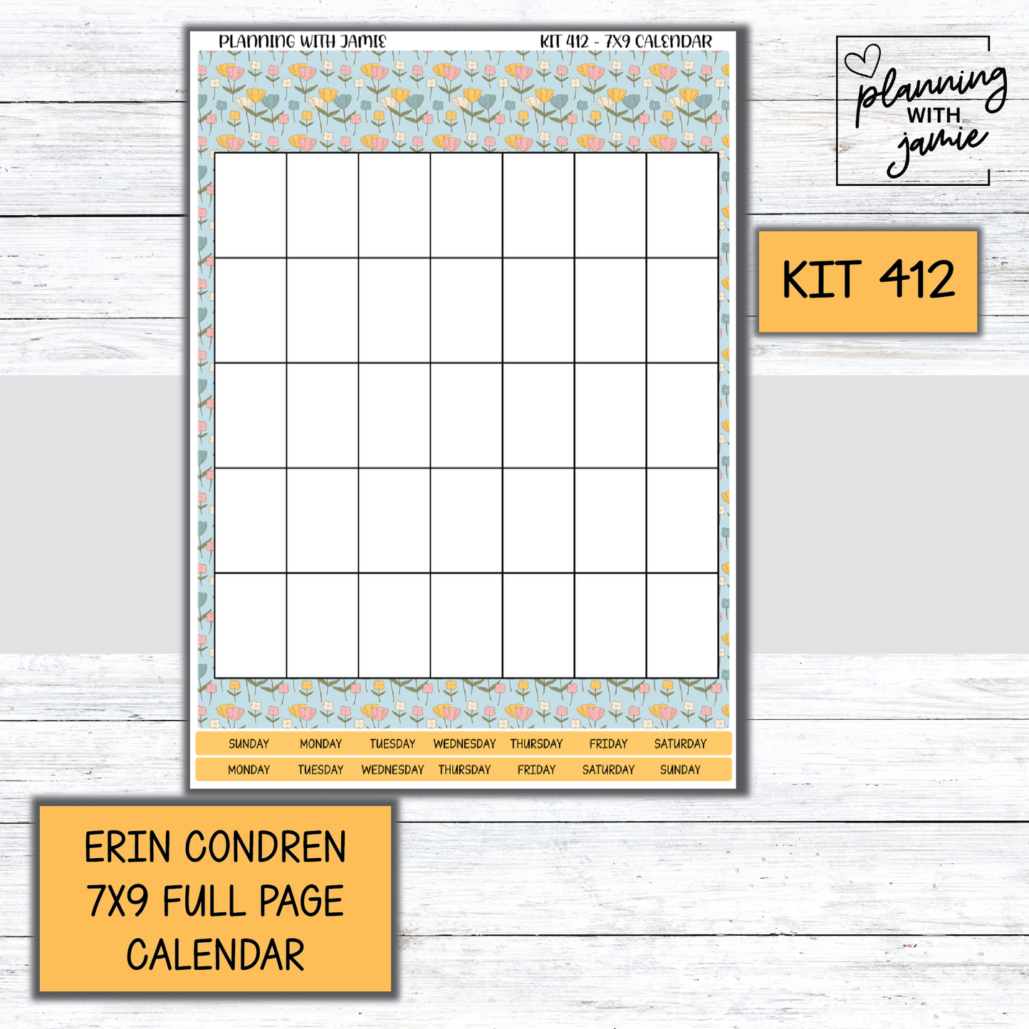 KIT 412 Erin Condren 7X9 Full Page Calendar