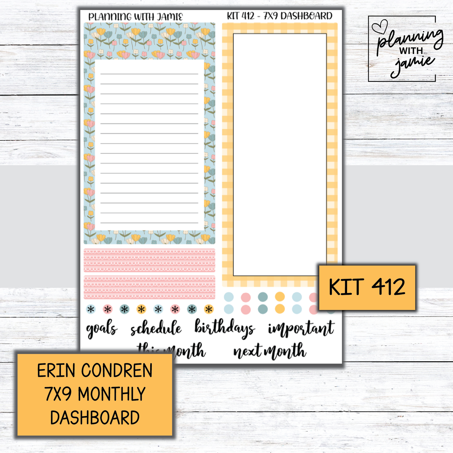 KIT 412 7X9 Erin Condren Monthly Dashboard Sticker Kit