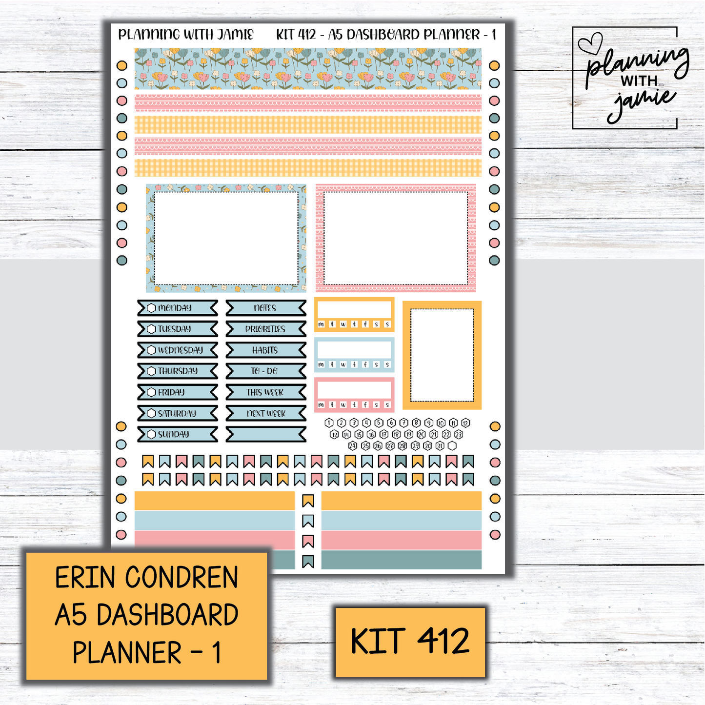 Kit 412 Erin Condren Dashboard Planner Sticker Kit