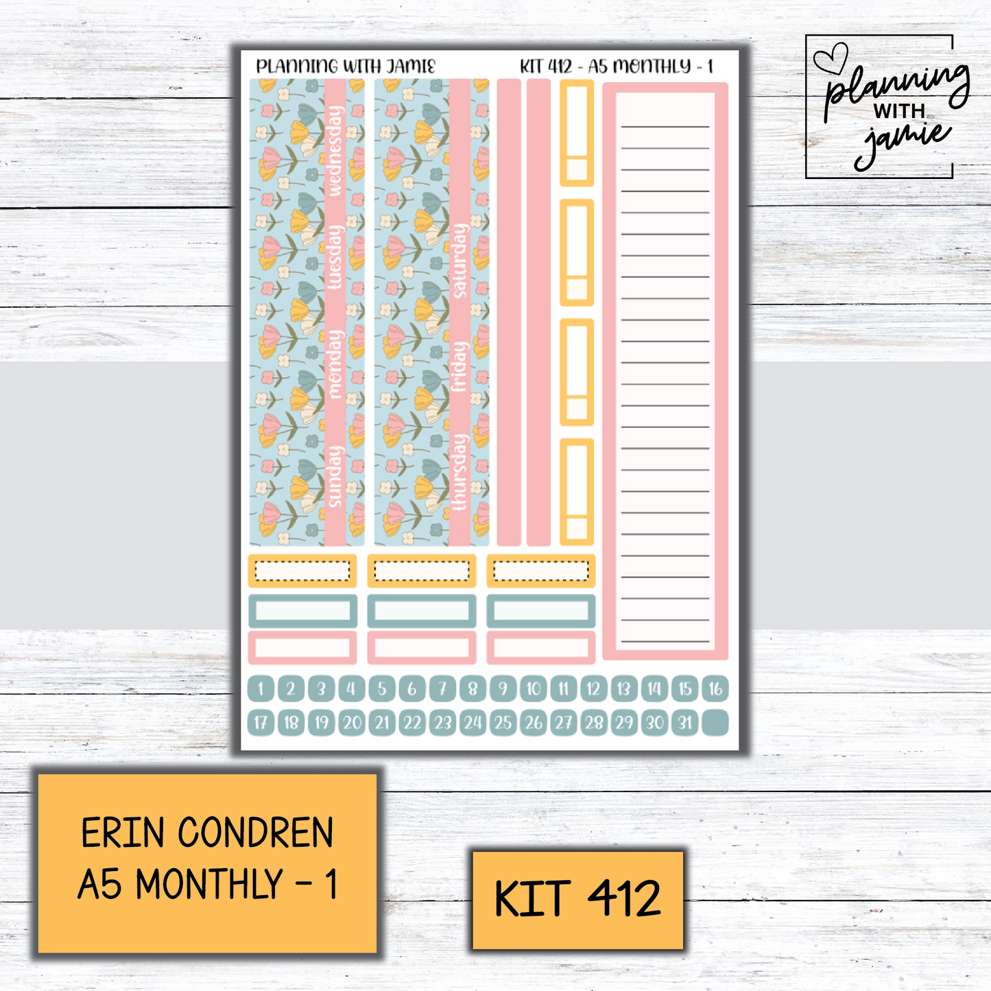 KIT 412 Erin Condren 7X9 OR A5 Monthly Kit