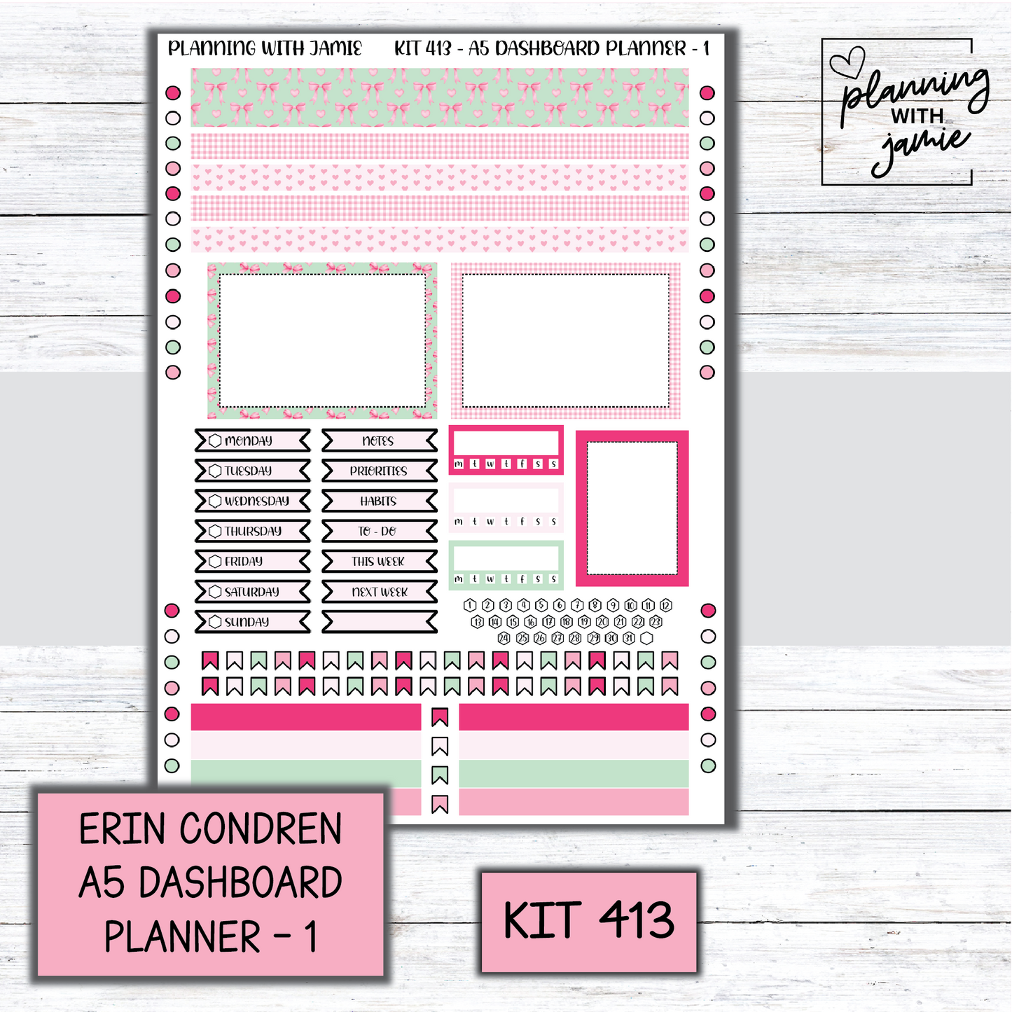 Kit 413 Erin Condren Dashboard Planner Sticker Kit