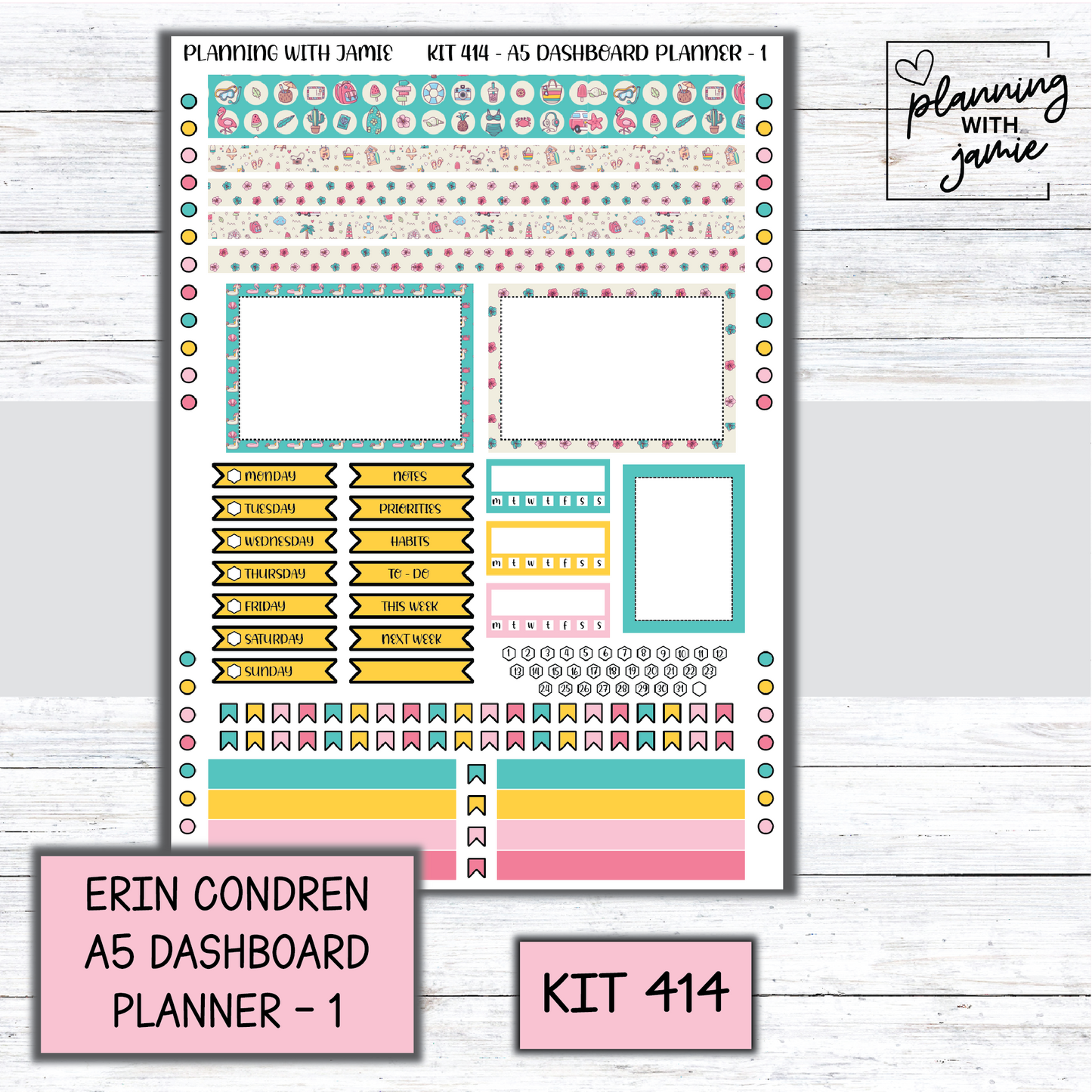 Kit 414 Erin Condren Dashboard Planner Sticker Kit