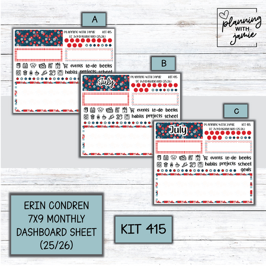 KIT 415 7X9 Erin Condren Monthly Dashboard Sticker Kit
