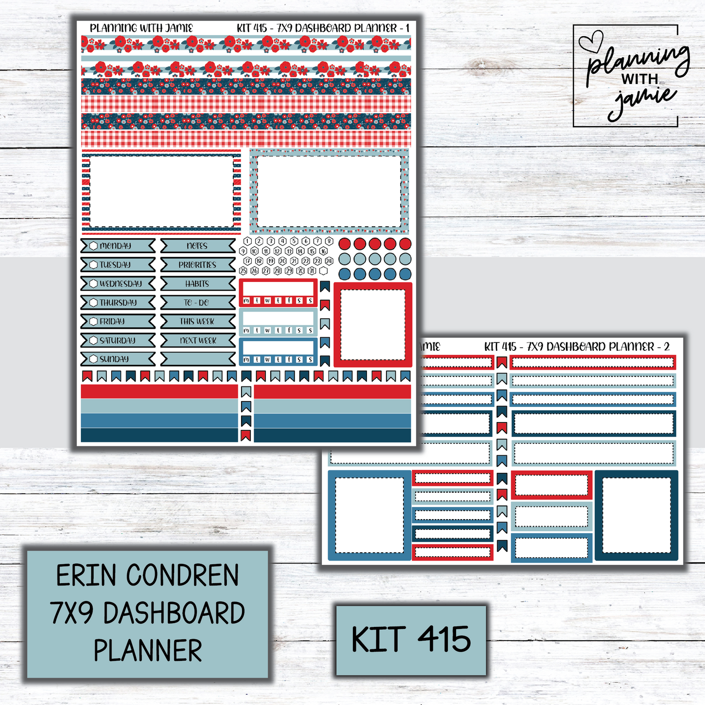 Kit 415 Erin Condren Dashboard Planner Sticker Kit