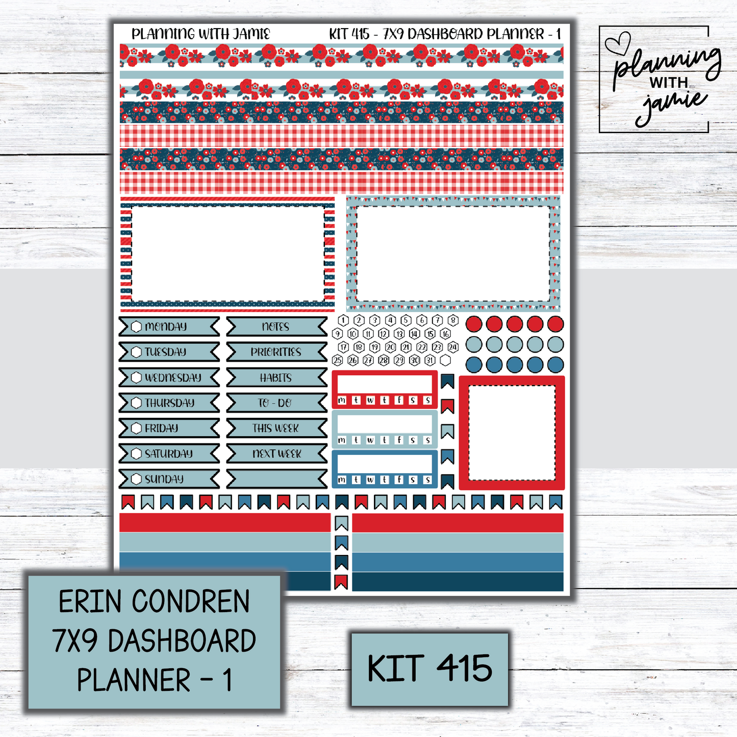 Kit 415 Erin Condren Dashboard Planner Sticker Kit