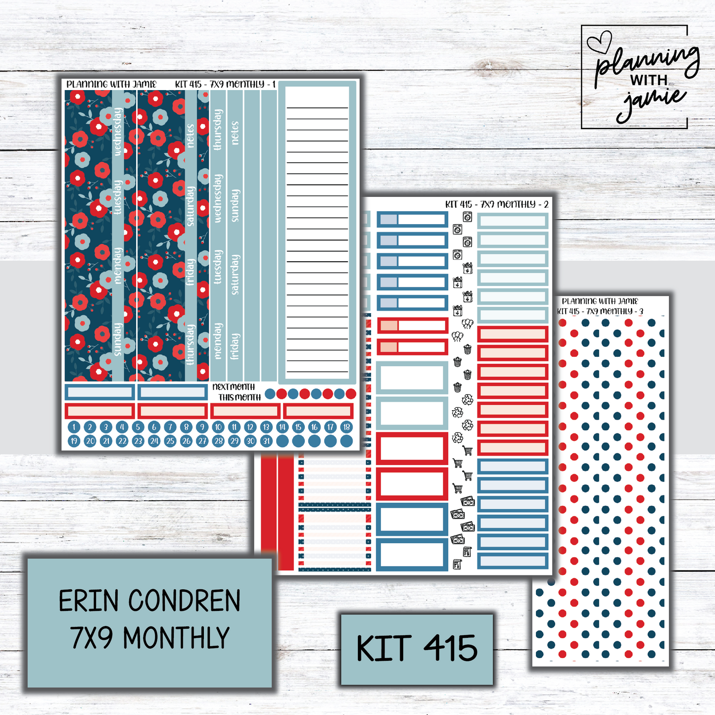 KIT 415 Erin Condren 7X9 OR A5 Monthly Kit