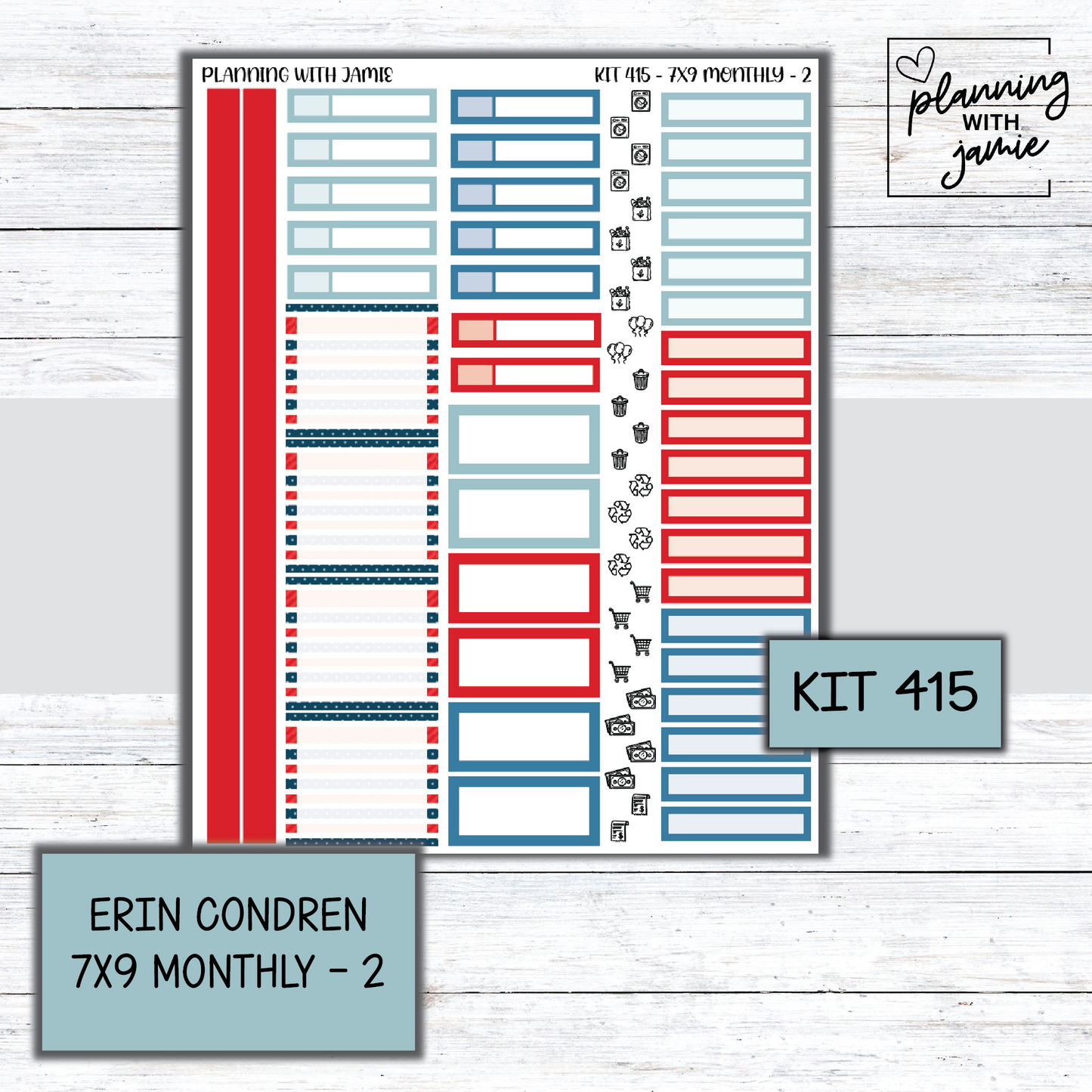 KIT 415 Erin Condren 7X9 OR A5 Monthly Kit