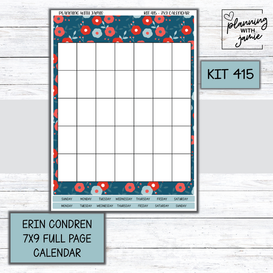 KIT 415 Erin Condren 7X9 Full Page Calendar