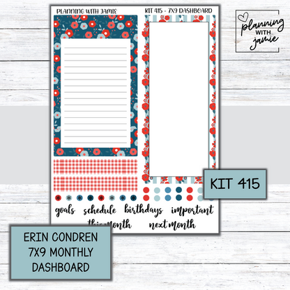 KIT 415 7X9 Erin Condren Monthly Dashboard Sticker Kit
