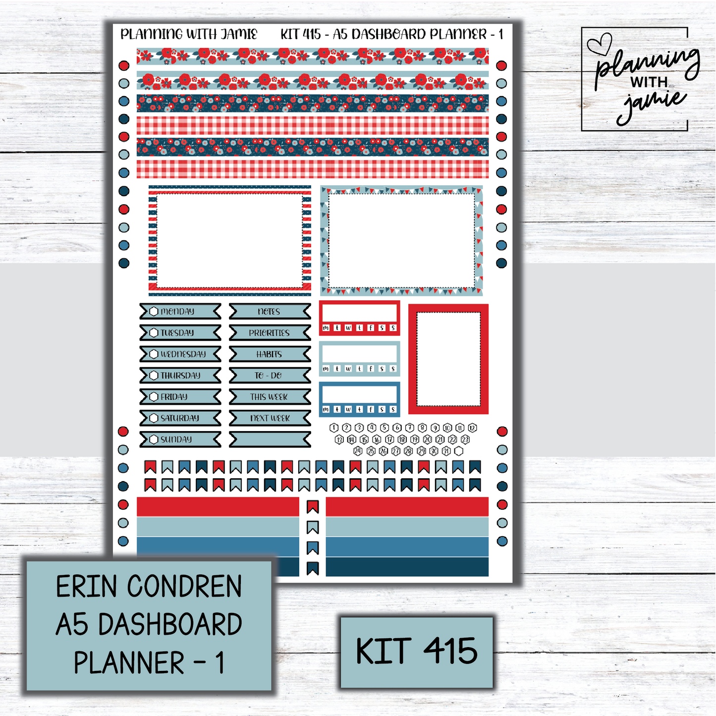 Kit 415 Erin Condren Dashboard Planner Sticker Kit