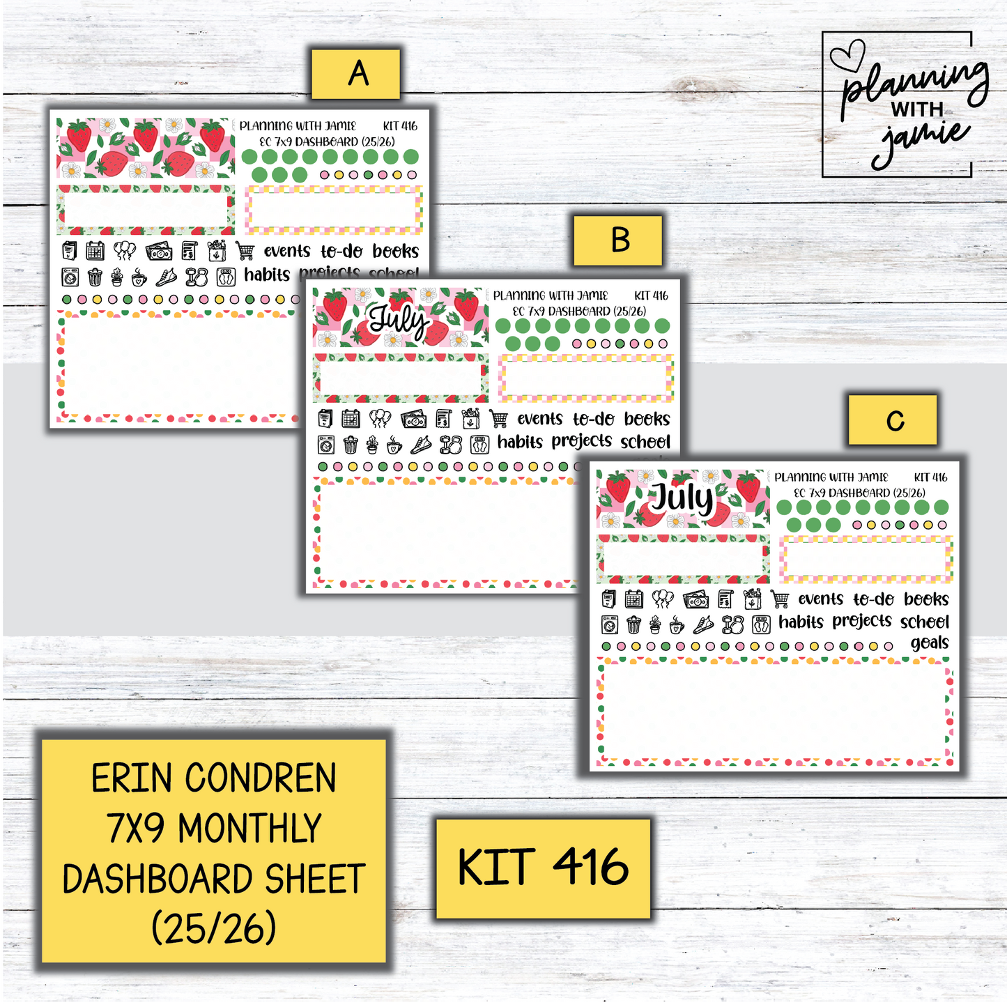 KIT 416 7X9 Erin Condren Monthly Dashboard Sticker Kit