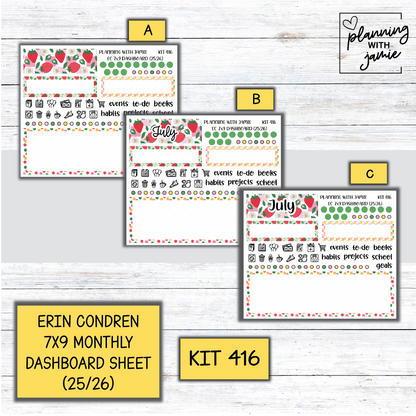 KIT 416 7X9 Erin Condren Monthly Dashboard Sticker Kit