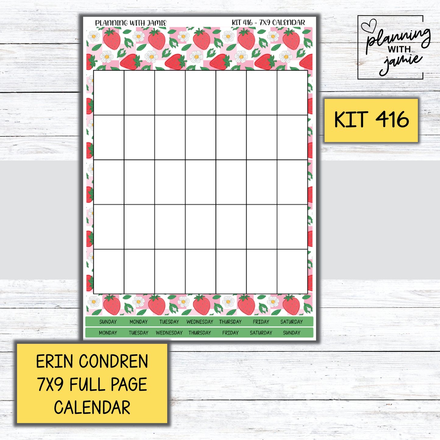 KIT 416 Erin Condren 7X9 Full Page Calendar