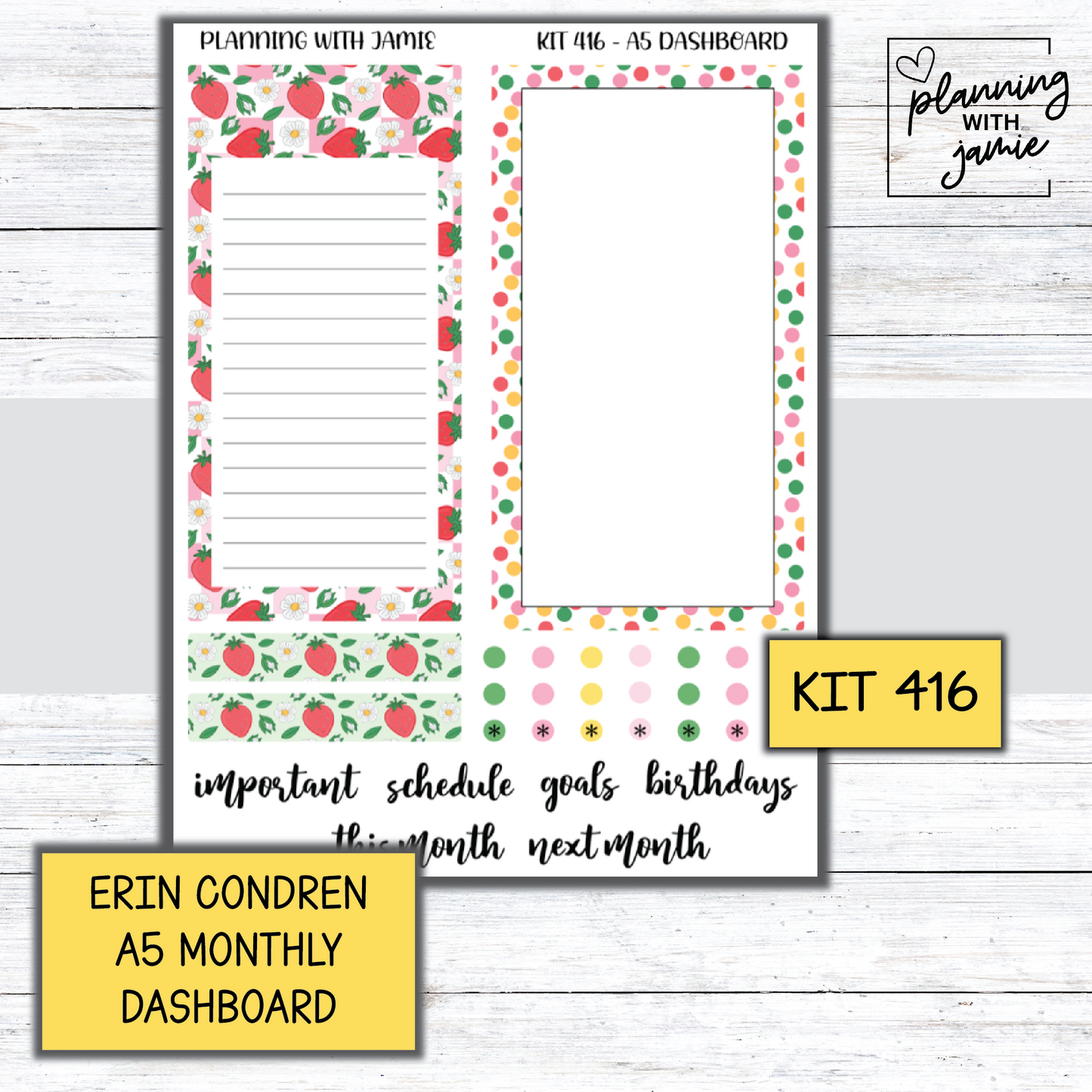 KIT 416 A5 Erin Condren Monthly Dashboard Sticker Kit