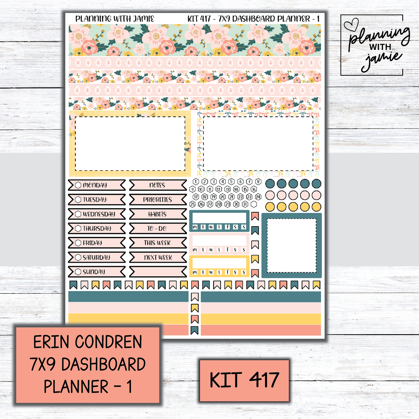 Kit 417 Erin Condren Dashboard Planner Sticker Kit