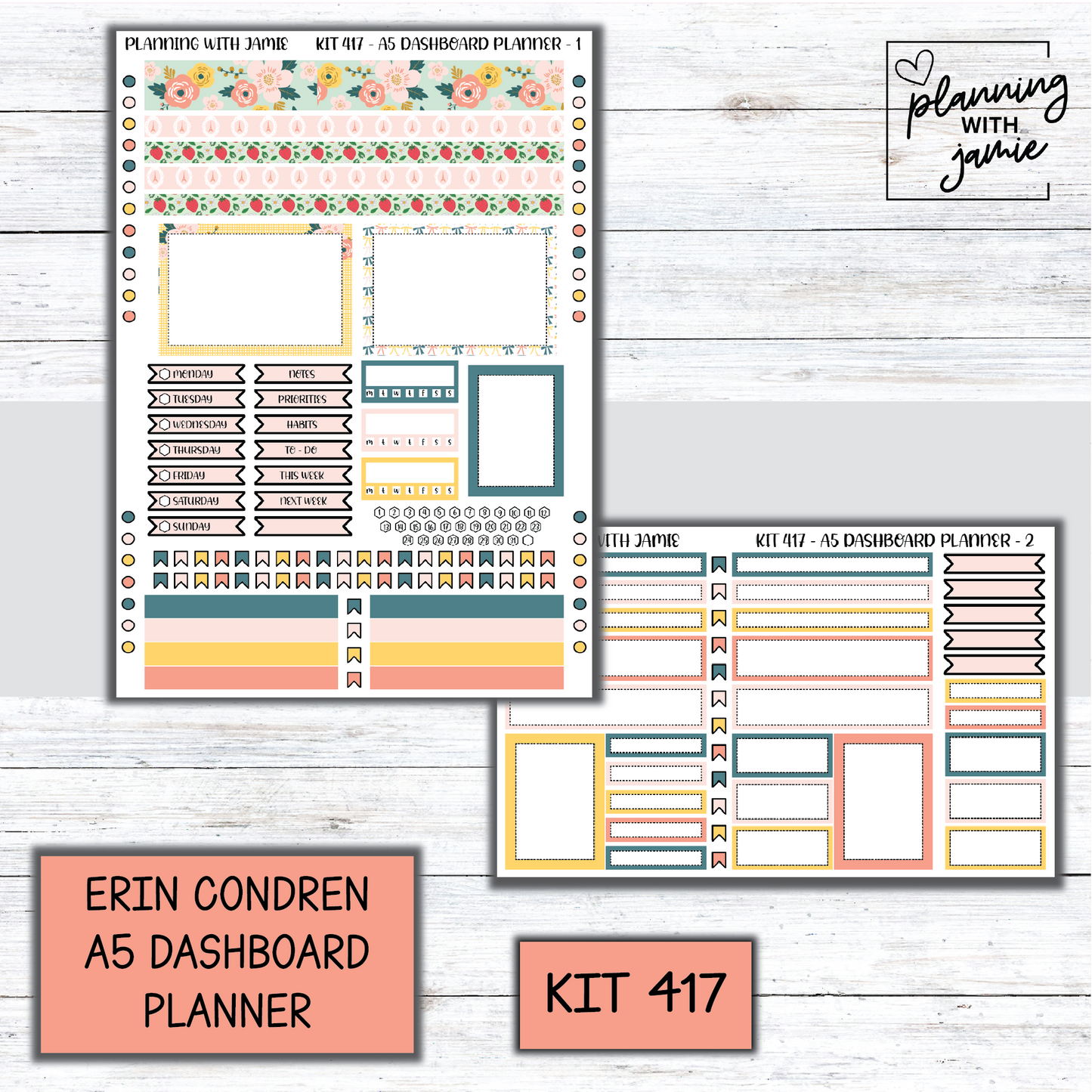 Kit 417 Erin Condren Dashboard Planner Sticker Kit