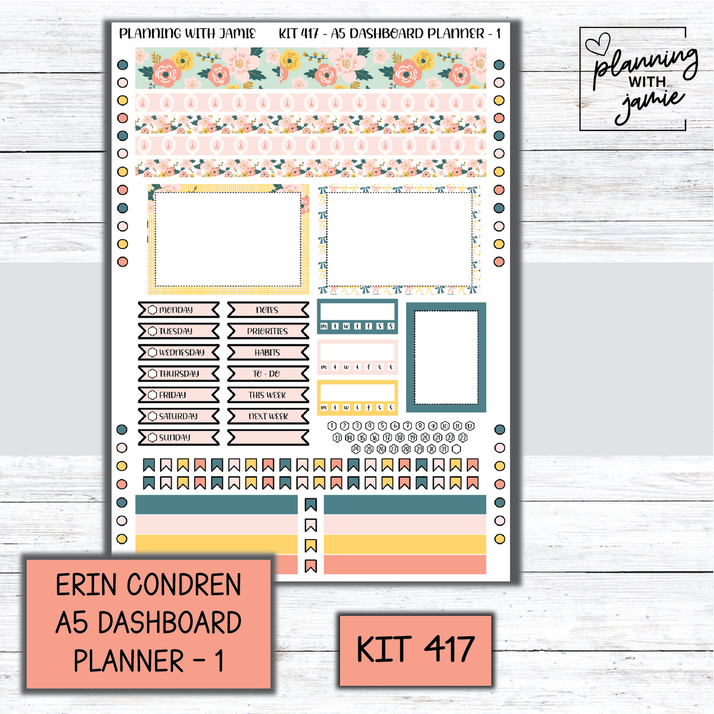 Kit 417 Erin Condren Dashboard Planner Sticker Kit
