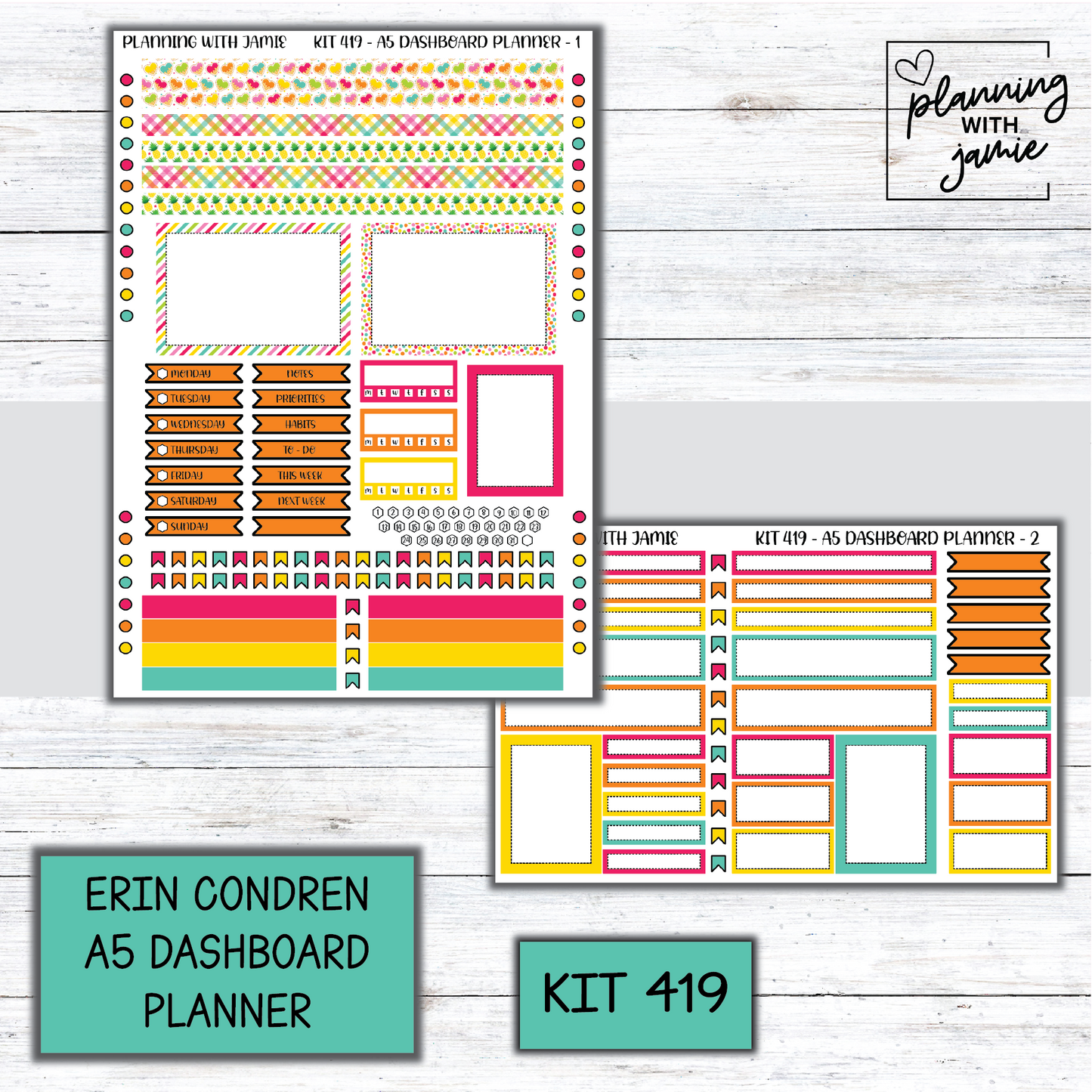 Kit 419 Erin Condren Dashboard Planner Sticker Kit