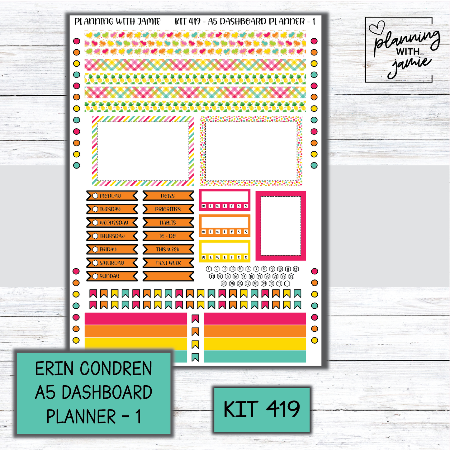 Kit 419 Erin Condren Dashboard Planner Sticker Kit