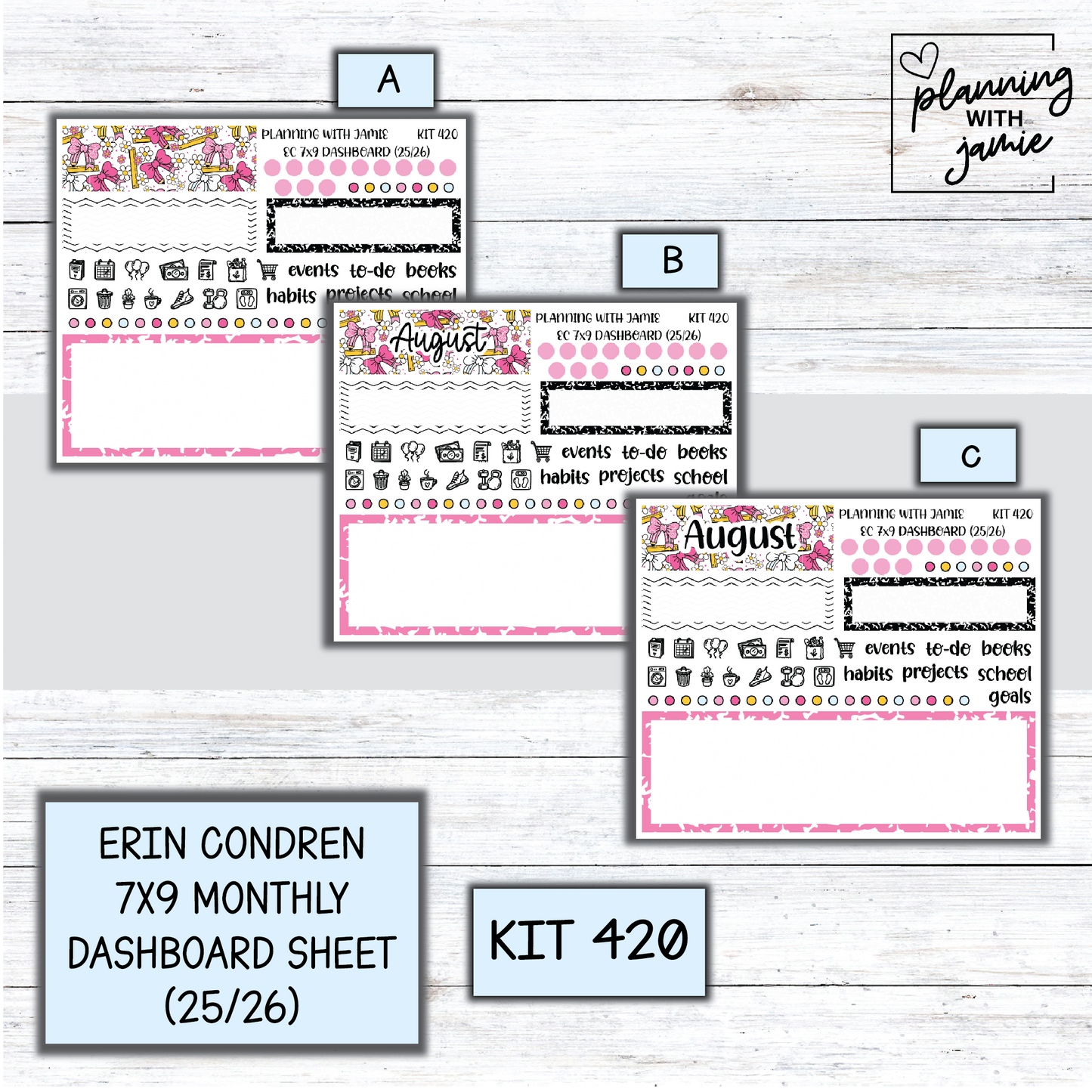 KIT 420 7X9 Erin Condren Monthly Dashboard Sticker Kit