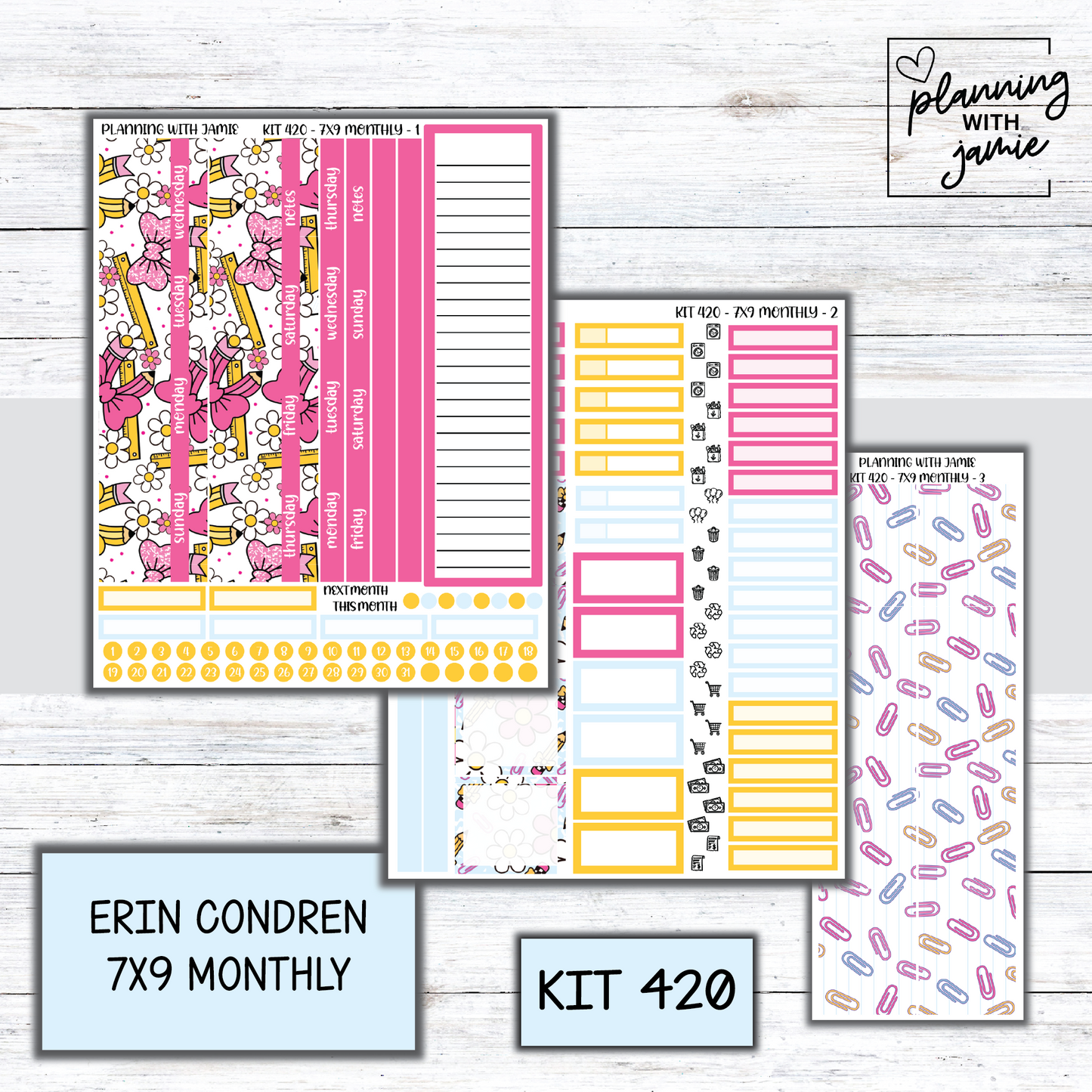 KIT 420 Erin Condren 7X9 OR A5 Monthly Kit