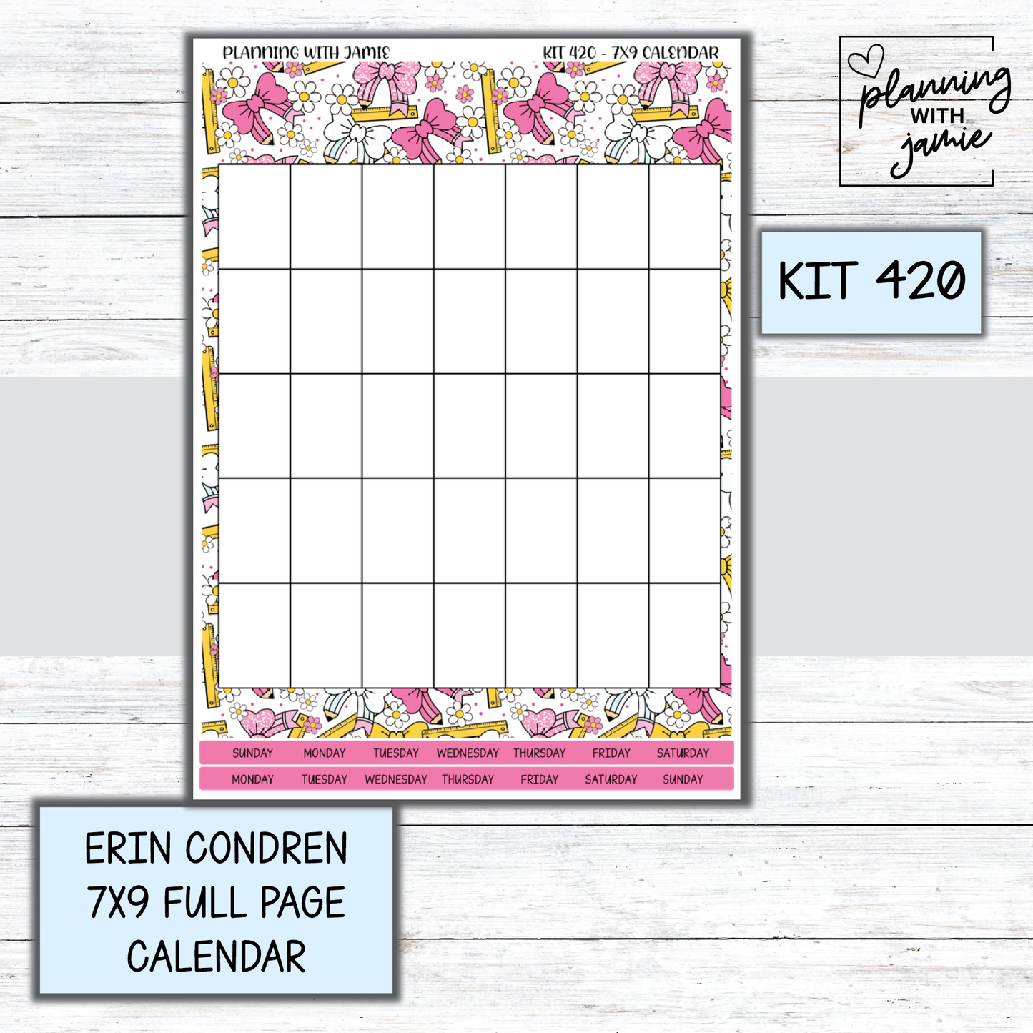 KIT 420 Erin Condren 7X9 Full Page Calendar