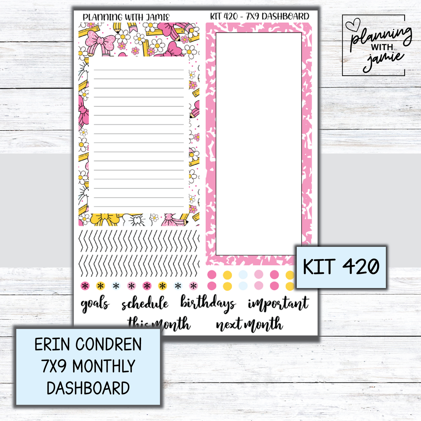 KIT 420 7X9 Erin Condren Monthly Dashboard Sticker Kit