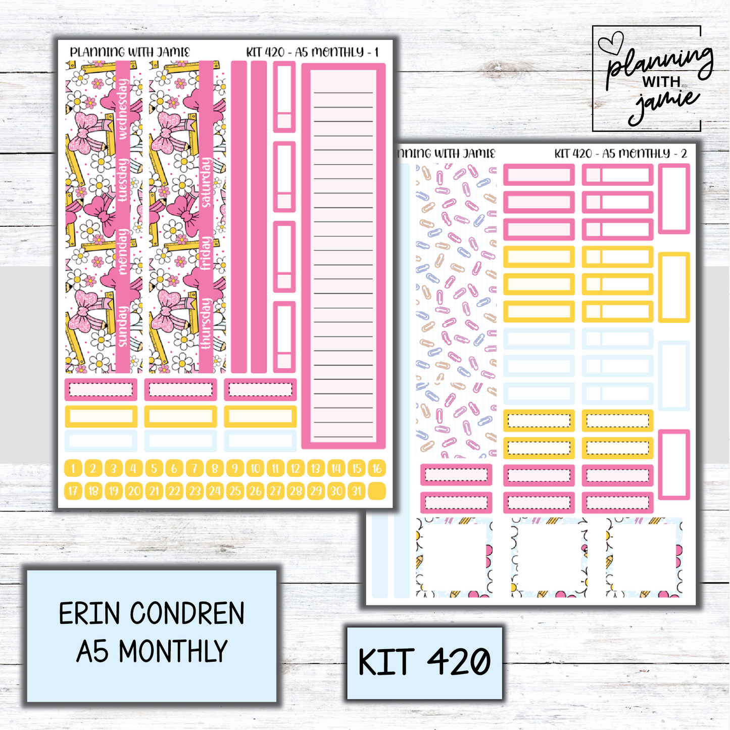 KIT 420 Erin Condren 7X9 OR A5 Monthly Kit