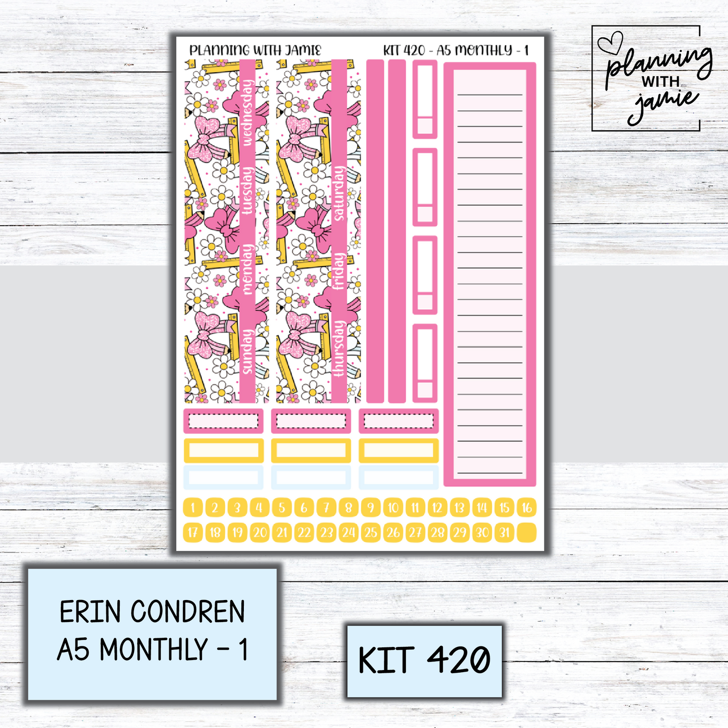 KIT 420 Erin Condren 7X9 OR A5 Monthly Kit