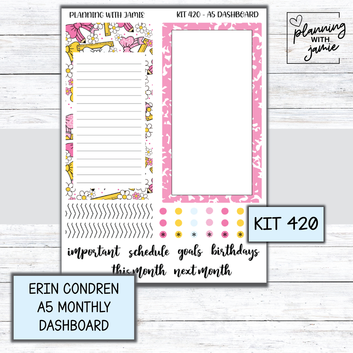KIT 420 A5 Erin Condren Monthly Dashboard Sticker Kit