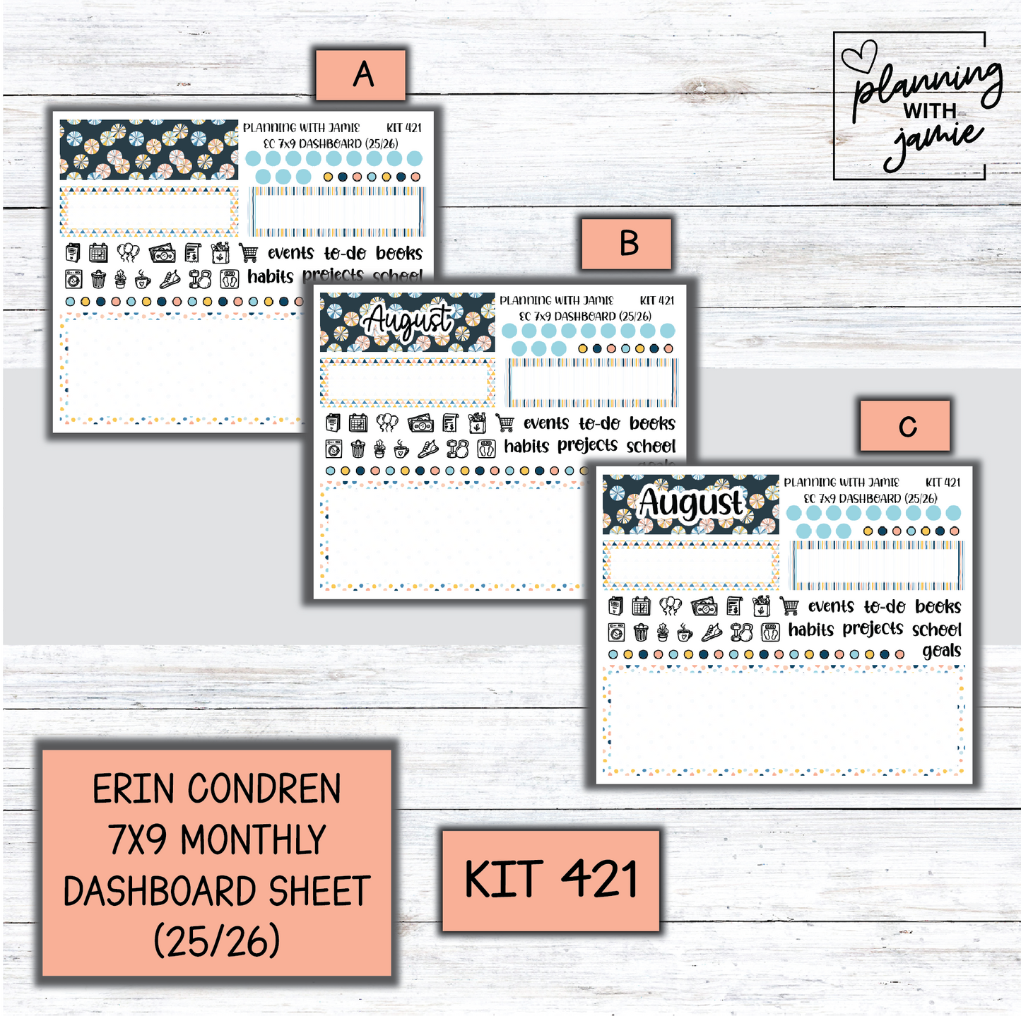 KIT 421 7X9 Erin Condren Monthly Dashboard Sticker Kit