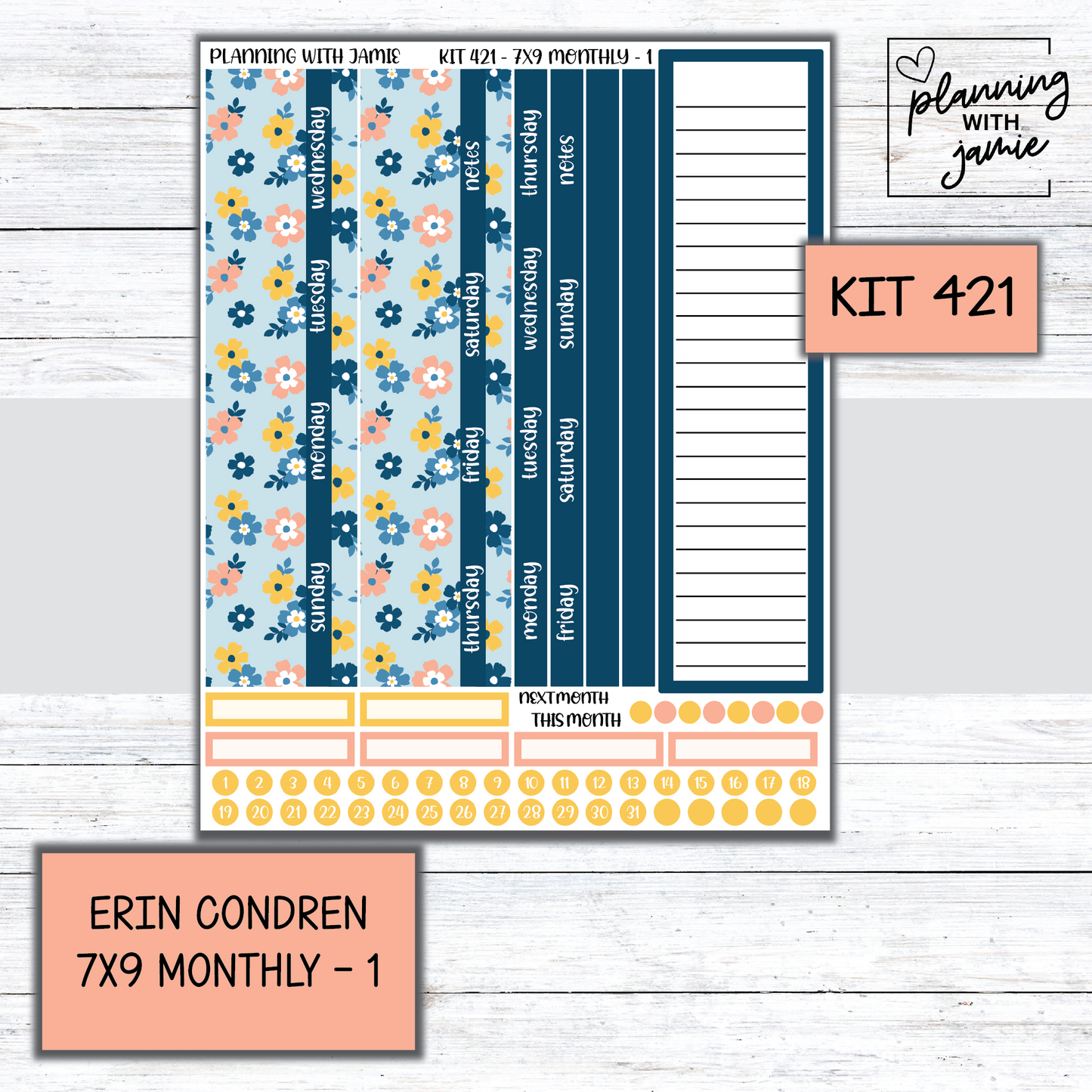 KIT 421 Erin Condren 7X9 OR A5 Monthly Kit
