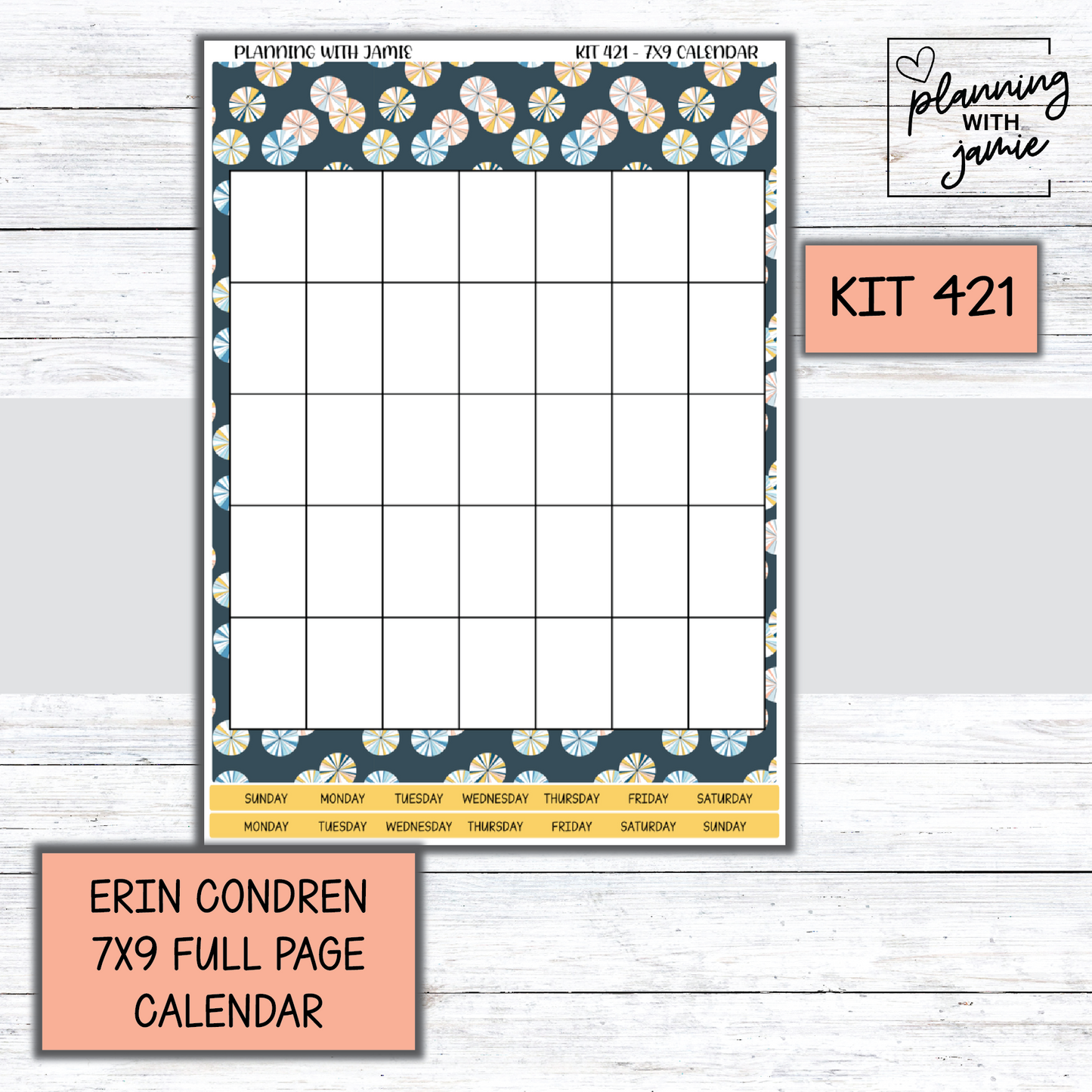 KIT 421 Erin Condren 7X9 Full Page Calendar