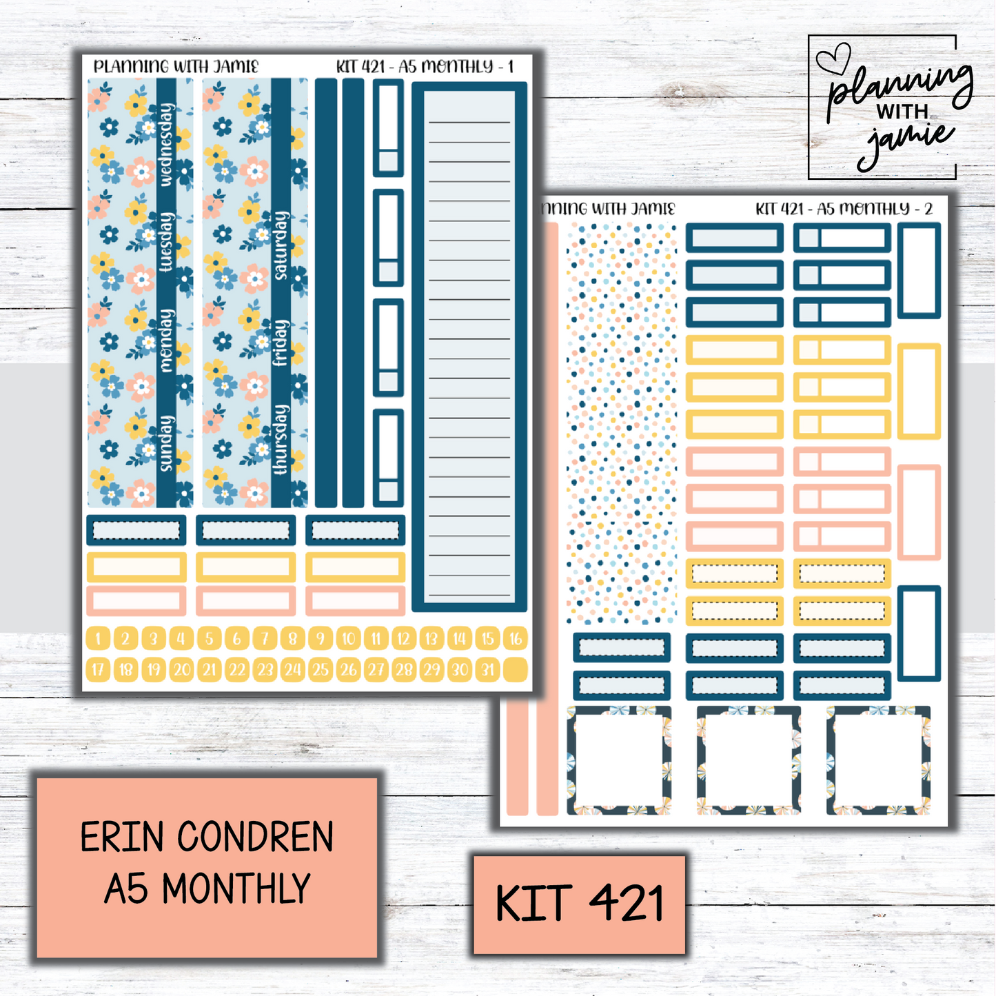 KIT 421 Erin Condren 7X9 OR A5 Monthly Kit