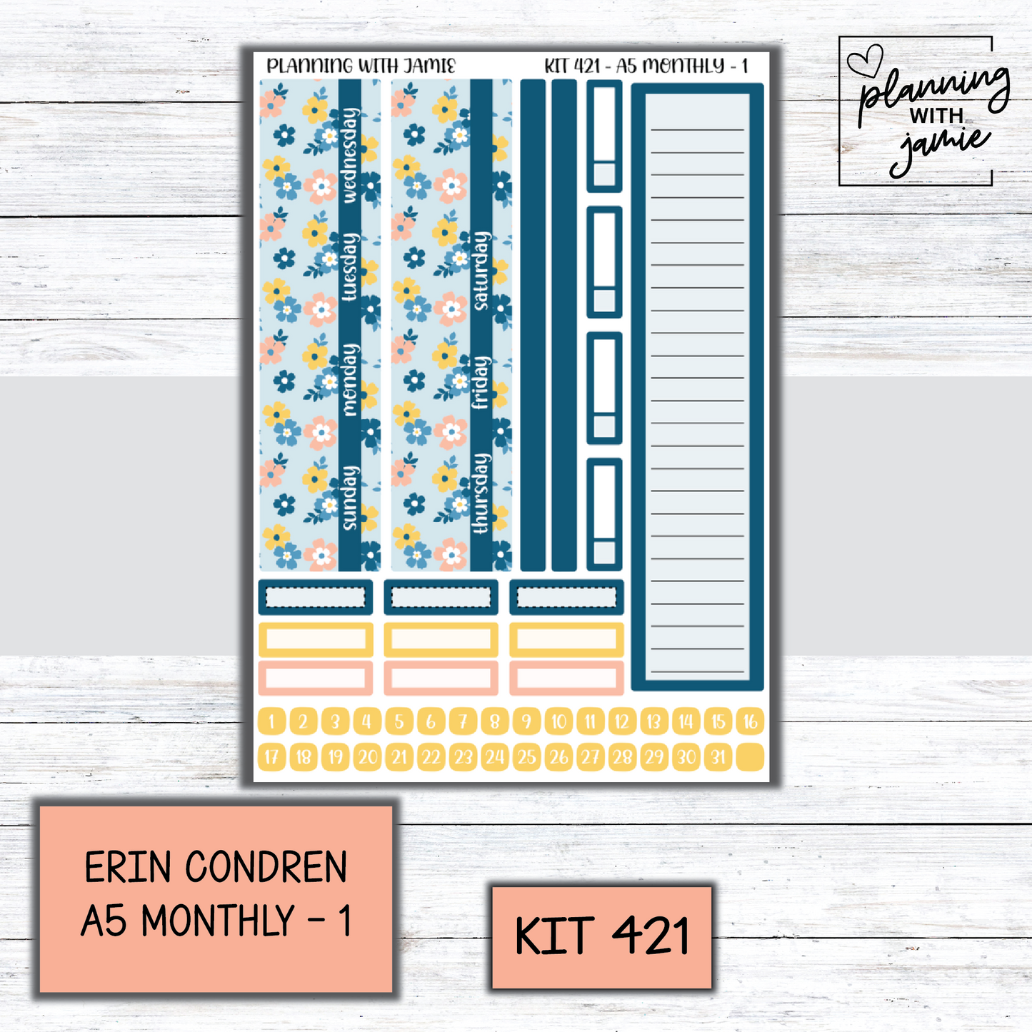 KIT 421 Erin Condren 7X9 OR A5 Monthly Kit