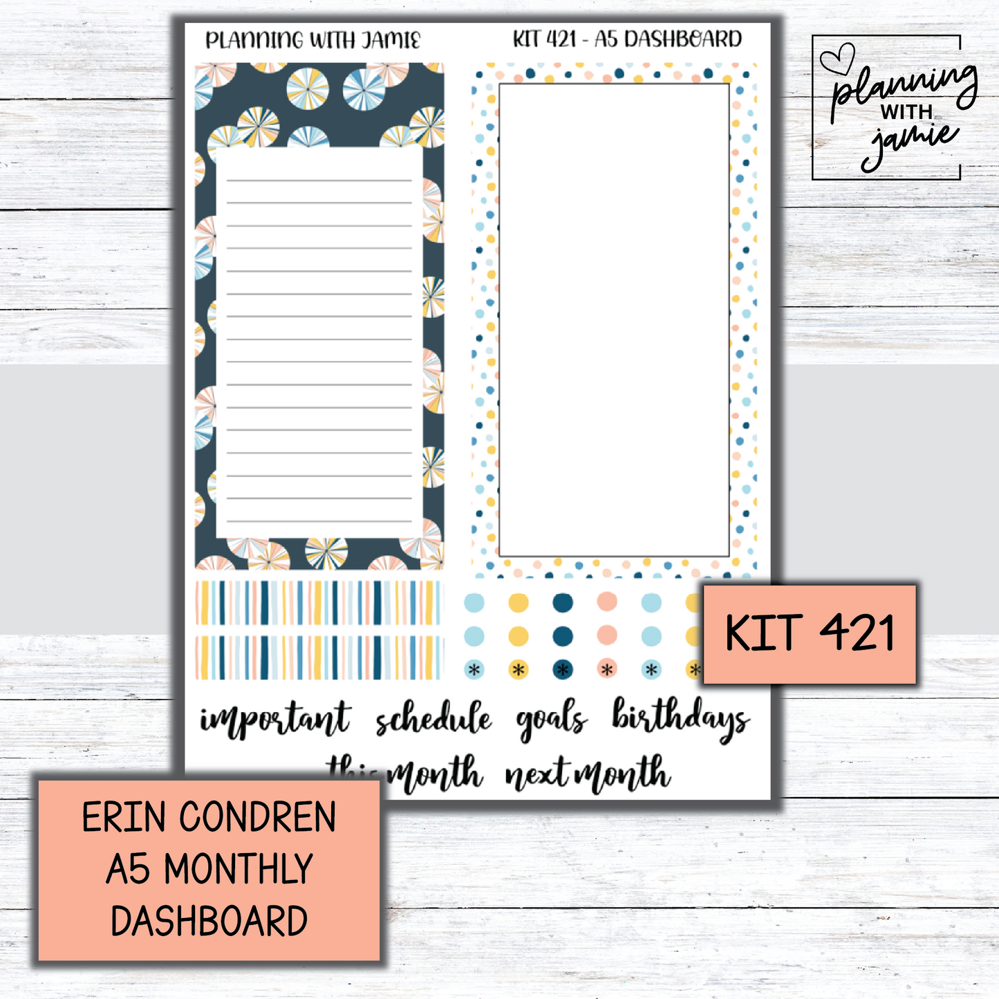 KIT 421 A5 Erin Condren Monthly Dashboard Sticker Kit